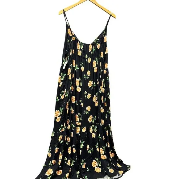 Old Navy Maxi Dress Black Floral V-Neck Coastal Tropical Resort Womens XXL NEW - Picture 4 of 13